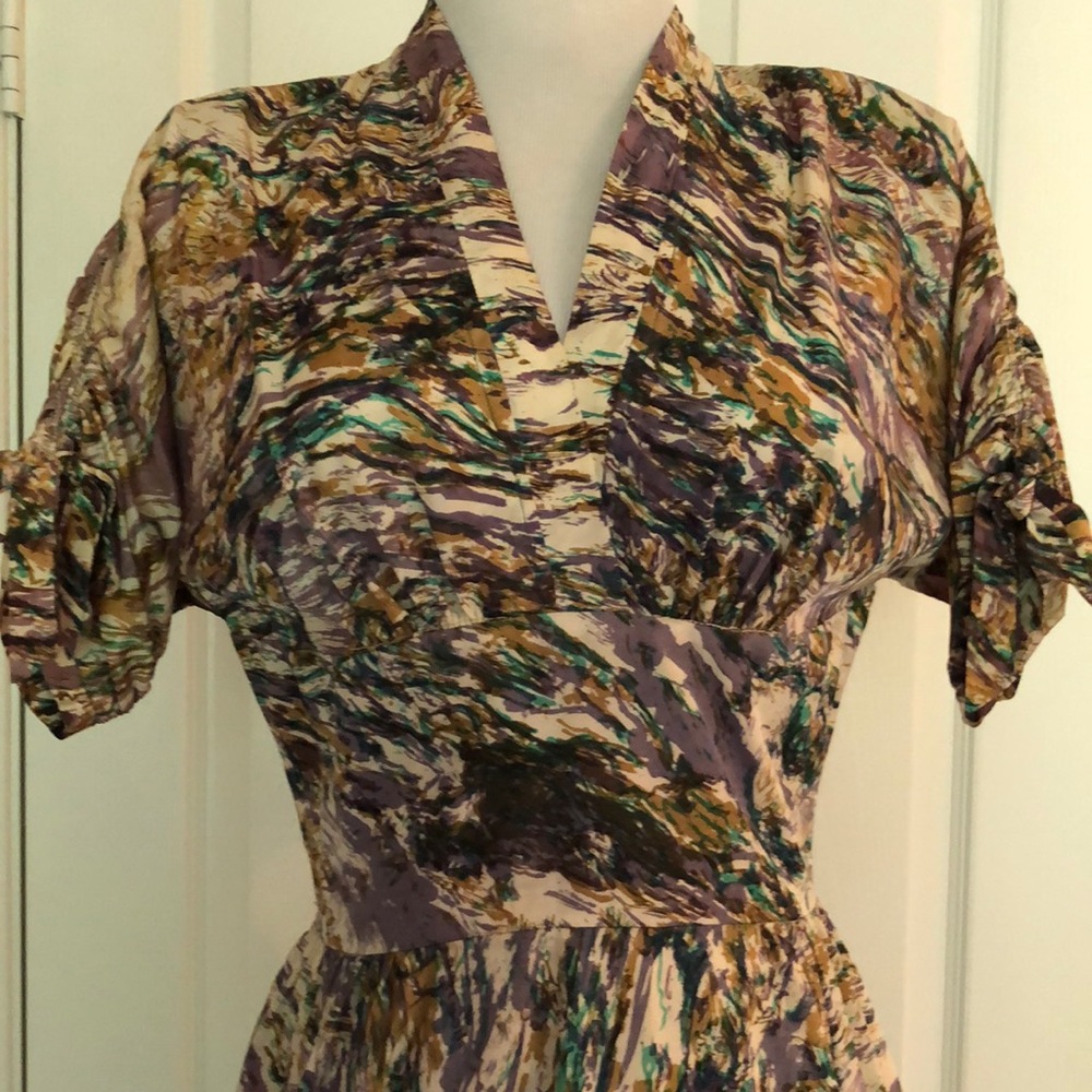 1950s Vintage Dress Marble Swirl Full Skirt Bow 50s